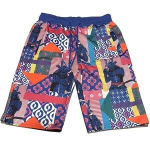 NWOT Sacred Crown Bermuda Shorts Unisex Samurai Multicolor Print Size Large